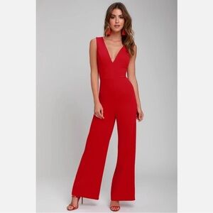 🆕 LULU’S Ready For It Red Sleeveless Wide-Leg Jumpsuit Size Small NWT